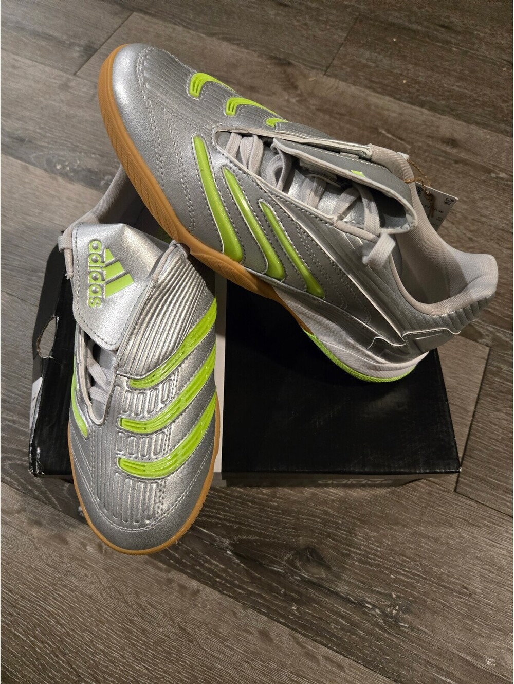 adidas Predator Sala Silver Metallic Green Women Soccer  JR1636 Size 7
